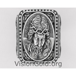 Мужское кольцо с крестом Иисуса, Серебряное кольцо с Иисусом