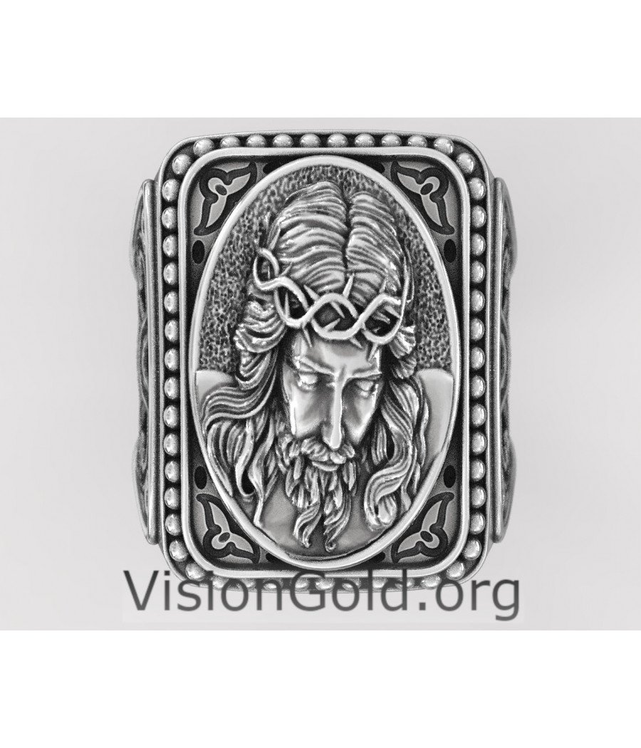 Мужское кольцо с крестом Иисуса, Серебряное кольцо с Иисусом