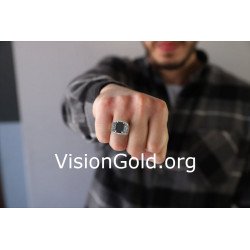 Herren Silber Ring handgefertigt mit schwarzem Stein und Tribal