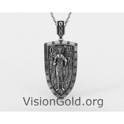 Collar Hombre Plata Amuleto Escudo Con San Demetrio | Joyería Cristiana Visiongold.Org® 0206