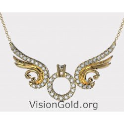 Ασημένιο Κολιέ Φτερά Αγγέλου Με Μονόπετρο Δαχτυλίδι-Δώρο Αγίου