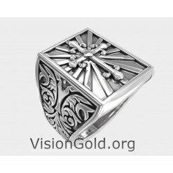 Templar Engraved Christian Cross Signet Ring 0613