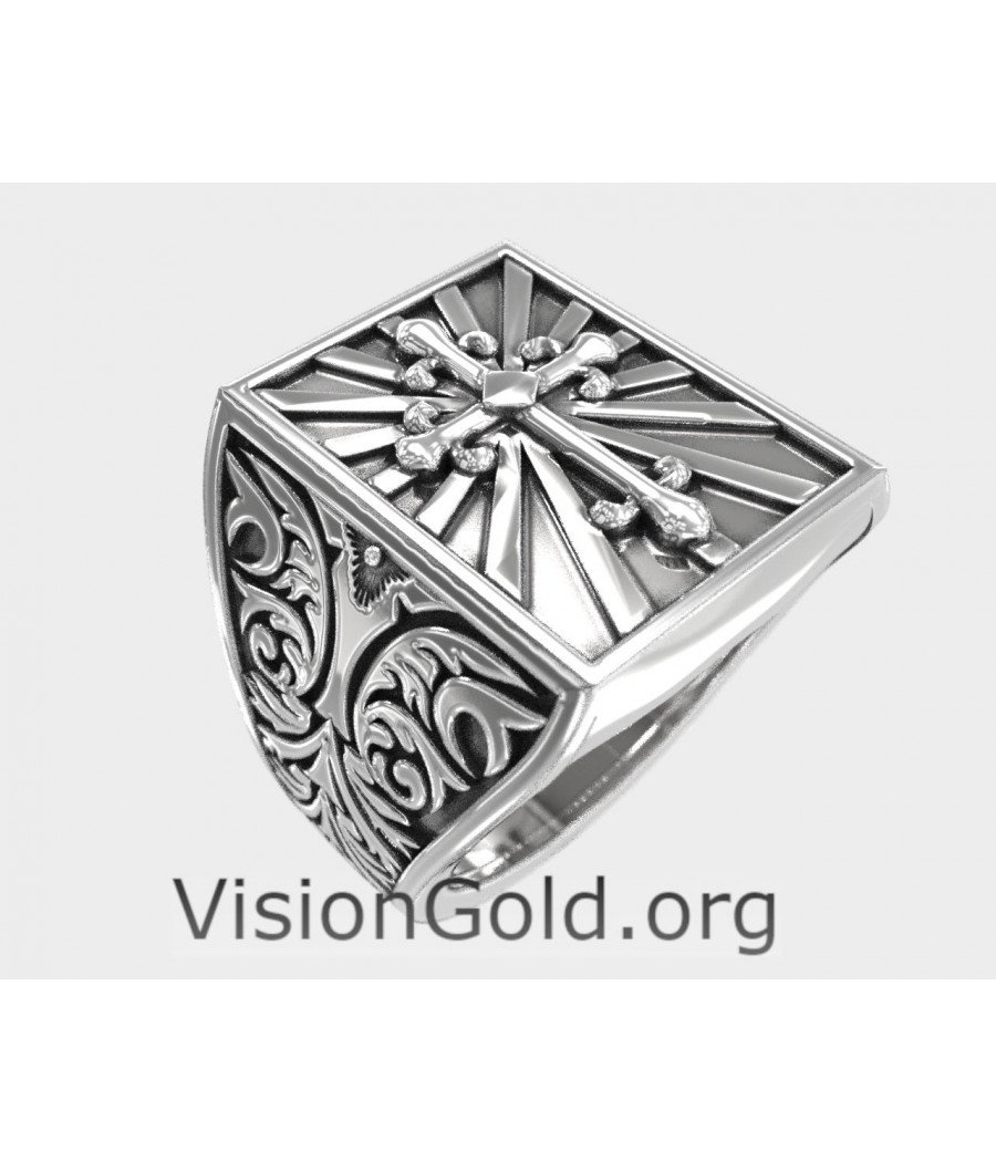 Templar Engraved Christian Cross Signet Ring 0613