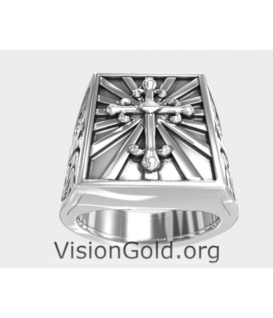 Templar Engraved Christian Cross Signet Ring 0613