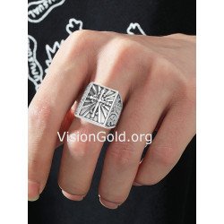 Templar Engraved Christian Cross Signet Ring 0613