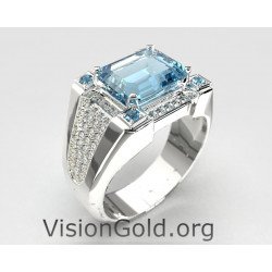 Impressive Ring With Aquamarine and Brilliant Diamonds in 18K White Gold 1150
