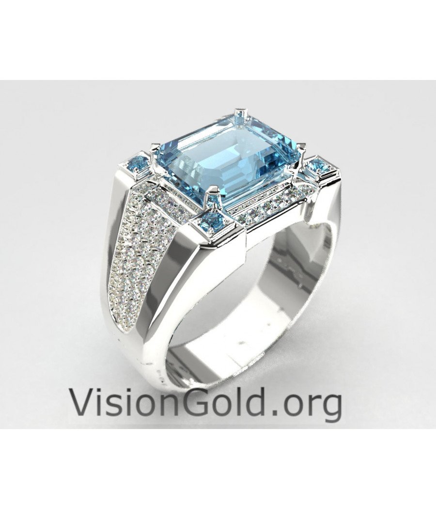 Εντυπωσιακό Δαχτυλίδι Με Ακουαμαρίνα Και Μπριγιάν Διαμάντια Σε