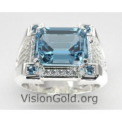 Εντυπωσιακό Δαχτυλίδι Με Ακουαμαρίνα Και Μπριγιάν Διαμάντια Σε