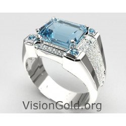 Εντυπωσιακό Δαχτυλίδι Με Ακουαμαρίνα Και Μπριγιάν Διαμάντια Σε