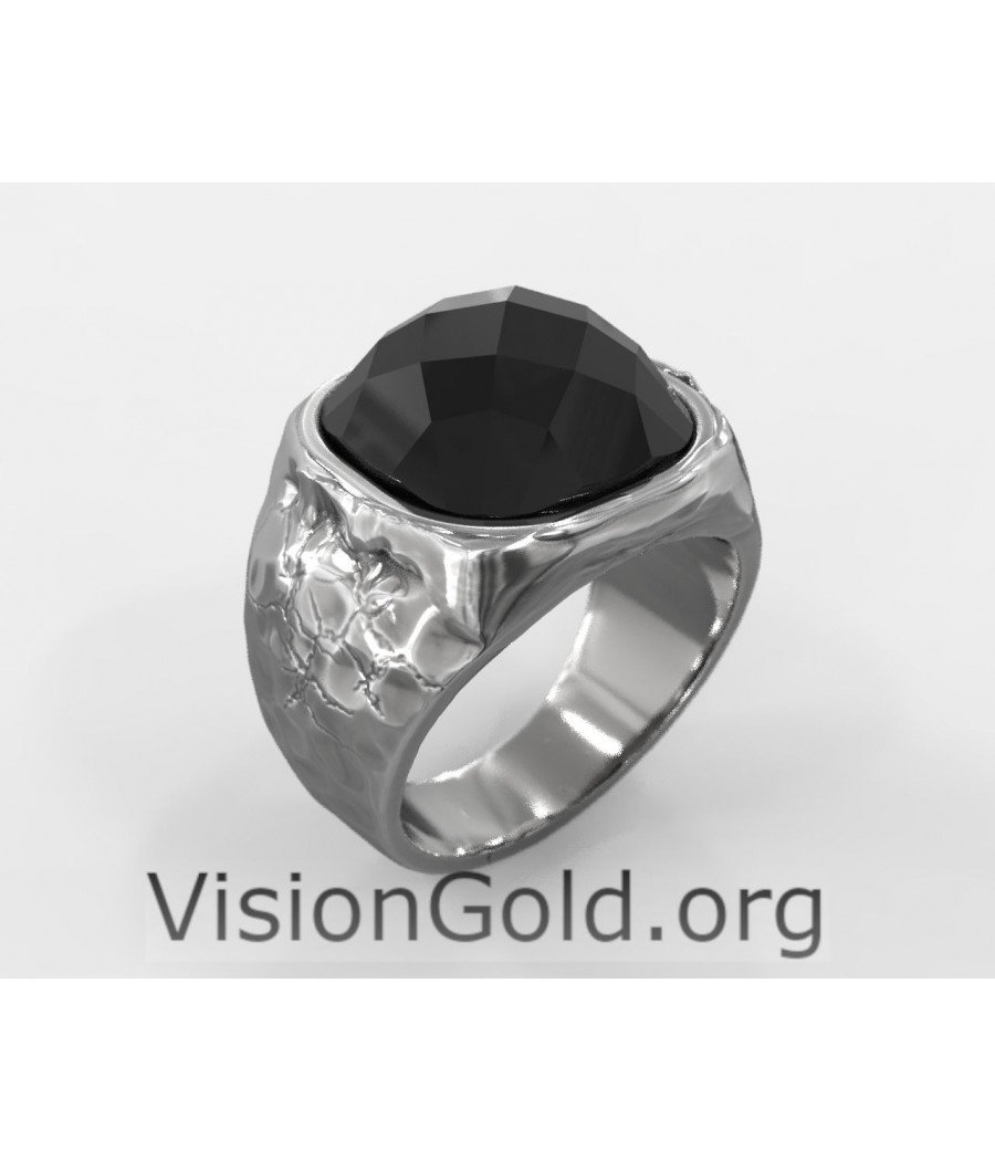 Anillo de plata para hombre con piedra de ónix negro - Anillos de hombre con piedra negra 0689