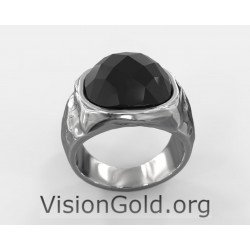 Anillo de plata para hombre con piedra de ónix negro - Anillos de hombre con piedra negra 0689