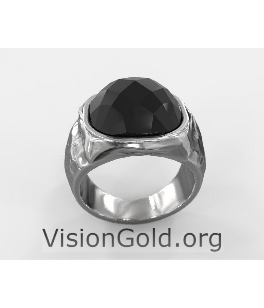 Anillo de plata para hombre con piedra de ónix negro - Anillos de hombre con piedra negra 0689