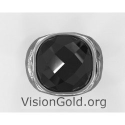 Anillo de plata para hombre con piedra de ónix negro - Anillos de hombre con piedra negra 0689