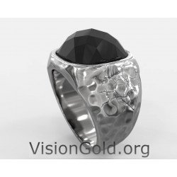 Anillo de plata para hombre con piedra de ónix negro - Anillos de hombre con piedra negra 0689