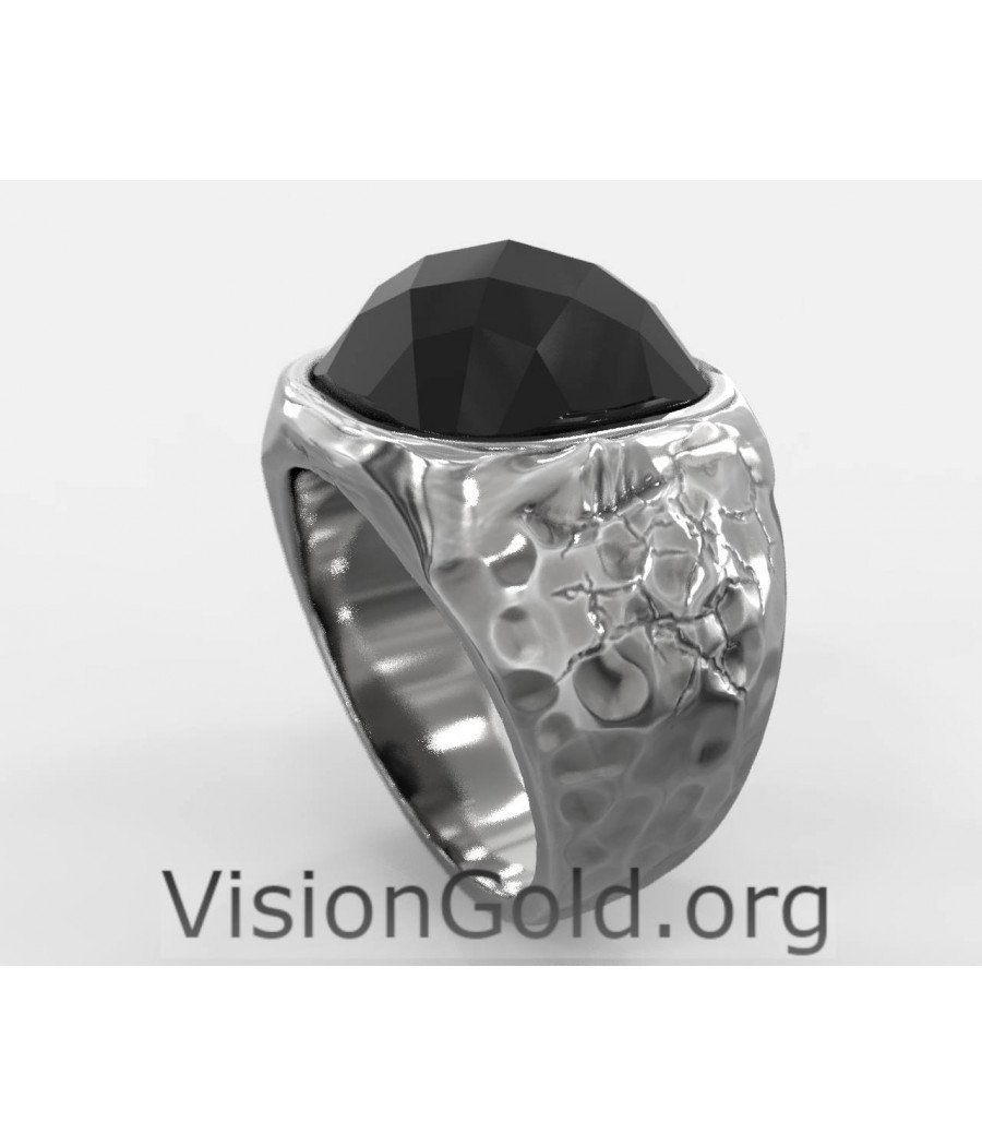 Anillo de plata para hombre con piedra de ónix negro - Anillos de hombre con piedra negra 0689