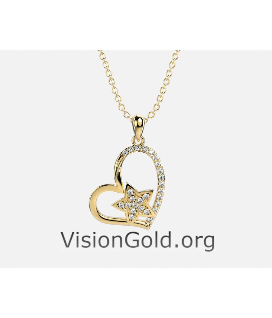 Heart pendant in 18k gold with diamonds, mini.