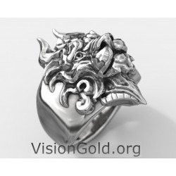 Серебряное мужское кольцо со львом - Visiongold.Org® Мужские кольца 0703