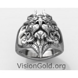 Anillo de plata con león para hombre - Visiongold.Org® Anillos para hombre 0703