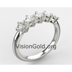 Juego de anillos de oro blanco de 14 k con cinco piedras - Juegos de anillos económicos - Colección Visiongold.Org® 0104