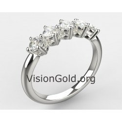 Πεντάπετρο Λευκόχρυσο Σειρέ Δαχτυλίδι Σε 14 Καράτια -