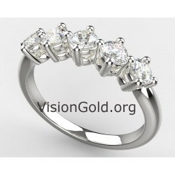 Juego de anillos de oro blanco de 14 k con cinco piedras - Juegos de anillos económicos - Colección Visiongold.Org® 0104