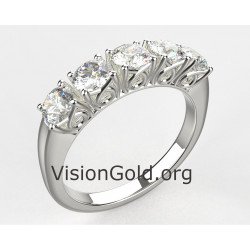 Juego de anillos semicirculares clásicos de oro blanco de 14 k con cinco piedras Anillos Visiongold.Org®0105