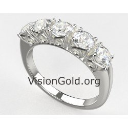Классические полукруглые кольца из белого золота 14 карат с пятью камнями Набор колец Visiongold.Org®0105