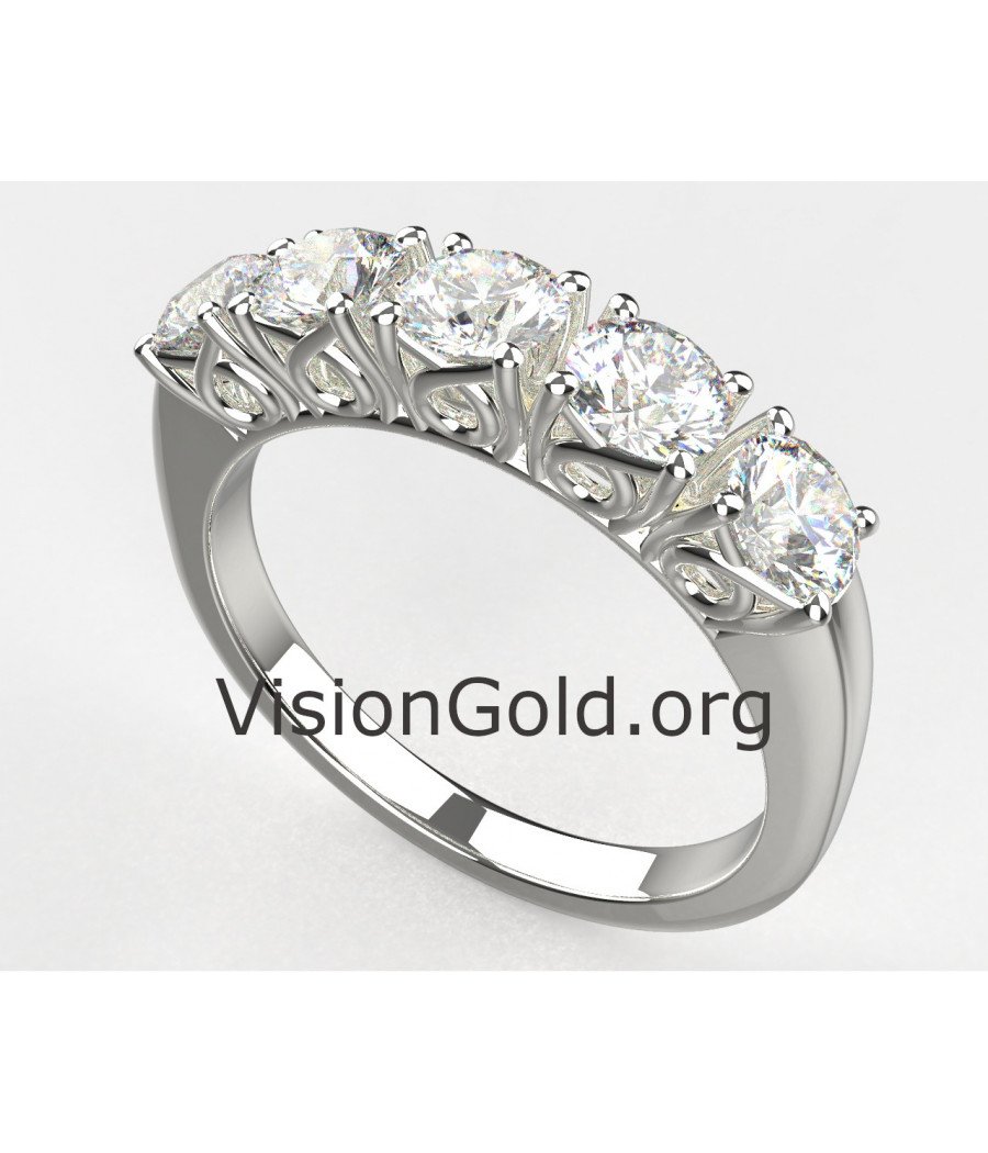 Классические полукруглые кольца из белого золота 14 карат с пятью камнями Набор колец Visiongold.Org®0105