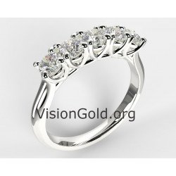 Λευκόχρυσο Δαχτυλίδι Σειρέ 14 Καρατίων Με Πέντε Πέτρες-Σειρέ