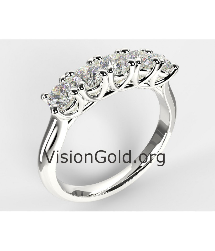 Λευκόχρυσο Δαχτυλίδι Σειρέ 14 Καρατίων Με Πέντε Πέτρες-Σειρέ