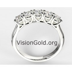 Λευκόχρυσο Δαχτυλίδι Σειρέ 14 Καρατίων Με Πέντε Πέτρες-Σειρέ