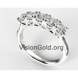 Λευκόχρυσο Δαχτυλίδι Σειρέ 14 Καρατίων Με Πέντε Πέτρες-Σειρέ