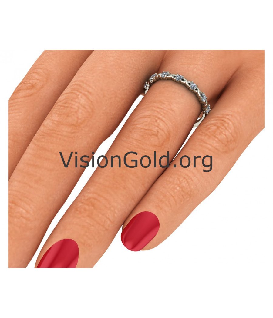 Gorgeous White Gold Stack-able Half Eternity CZ Wedding Band