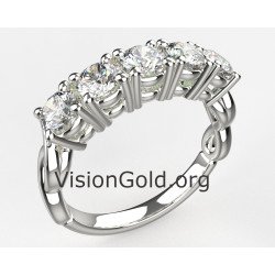 Λευκόχρυσο Δαχτυλίδι Σειρέ 14 Καρατίων Με Πέντε Πέτρες Zirgon