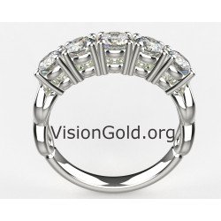 Λευκόχρυσο Δαχτυλίδι Σειρέ 14 Καρατίων Με Πέντε Πέτρες Zirgon