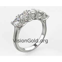 Δαχτυλίδι Λευκόχρυσο Σειρέ Πεντάπετρο Σε 14 Καράτια,Δαχτυλίδια