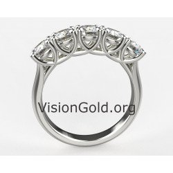 Δαχτυλίδι Λευκόχρυσο Σειρέ Πεντάπετρο Σε 14 Καράτια,Δαχτυλίδια