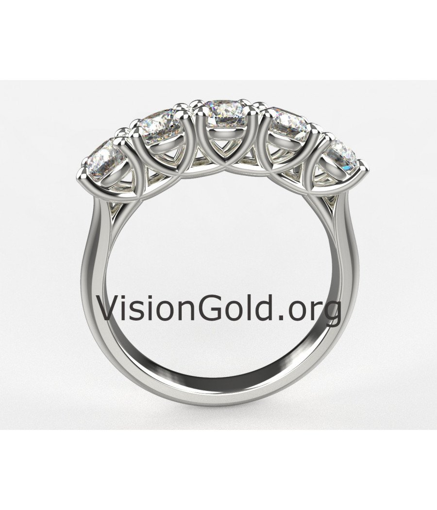 Кольцо из белого золота 14 карат с пятью камнями, серия колец и овальные кольца 0113