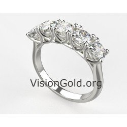 Кольцо из белого золота 14 карат с пятью камнями, серия колец и овальные кольца 0113