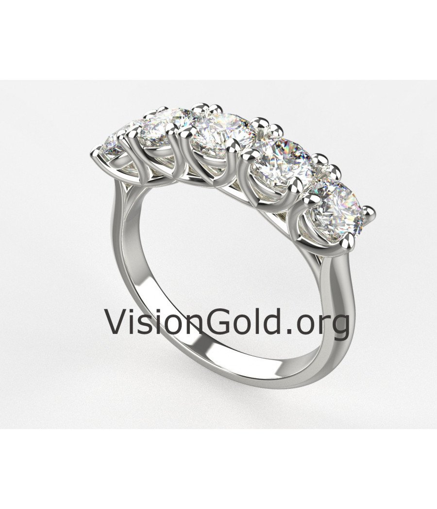 14k White Gold Eternal Five Stones Anniversary Ring | Five