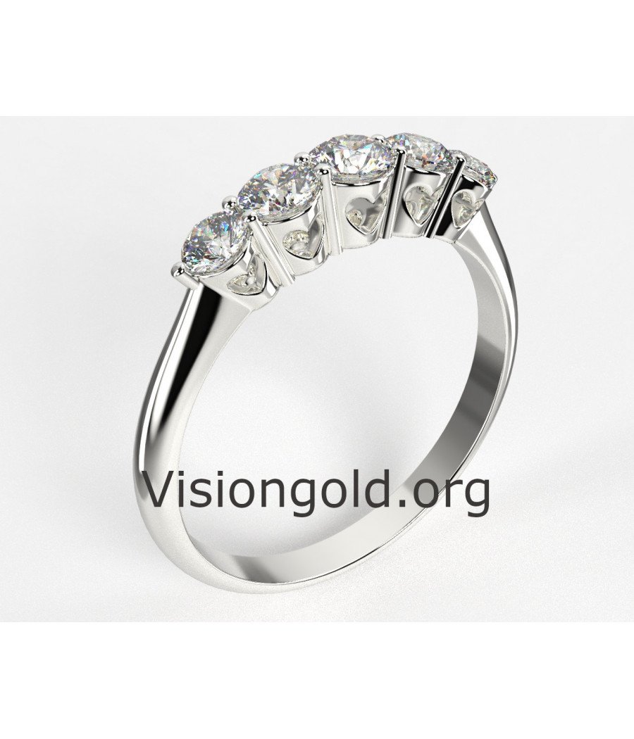 Δαχτυλίδι Λευκόχρυσο Σειρέ Πεντάπετρο 14 Καράτια Με