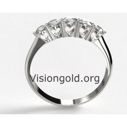 Δαχτυλίδι Λευκόχρυσο Σειρέ Πεντάπετρο 14 Καράτια Με