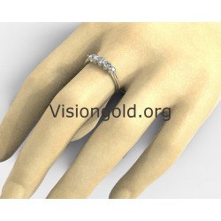 Five-Stone Wedding Band With Hearts-Halph Stone Etrnity Ring