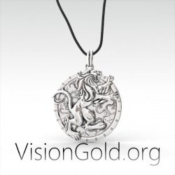 Solid Silver Lion Personalized Men's Necklace 0085