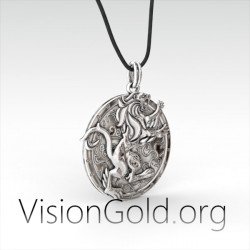 Solid Silver Lion Personalized Men's Necklace 0085