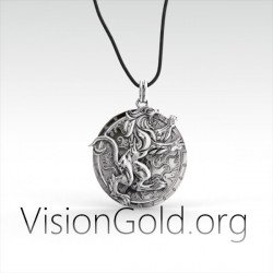 Solid Silver Lion Personalized Men's Necklace 0085