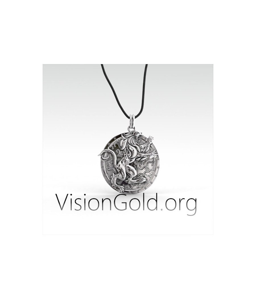 Solid Silver Lion Personalized Men's Necklace 0085