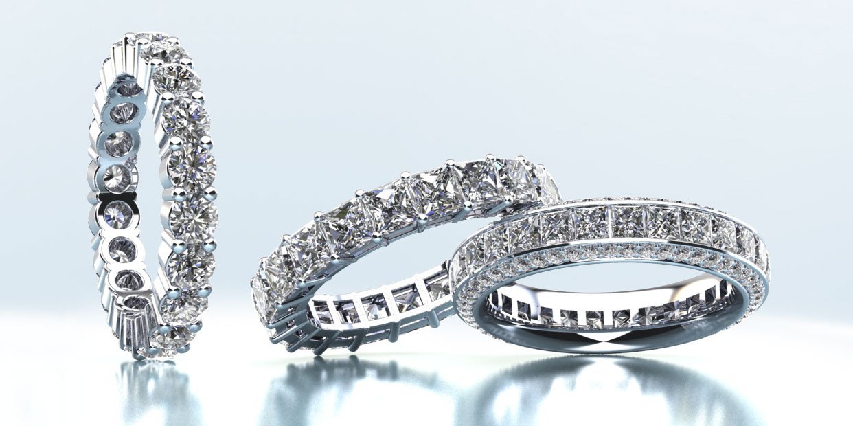 Eternity rings as engagement and wedding rings 